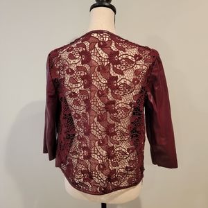 Faux Leather Maroon Blazer with Lace Back